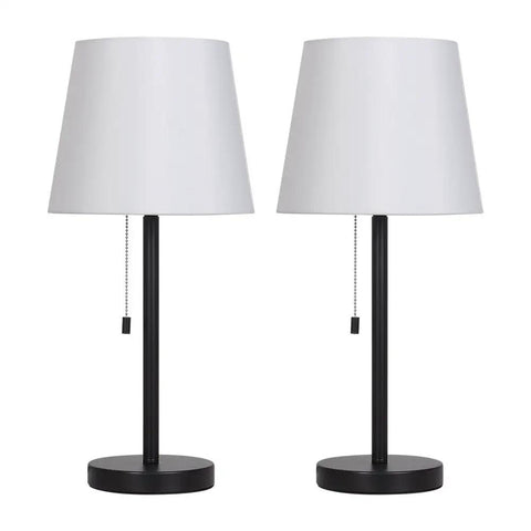 Set of 2 Modern Bedside Lamps in Black and White, Ideal for Bedroom, Dorm, Living Room, or Office, 20 Inch Height, Easy Reach Pull Chain Switch