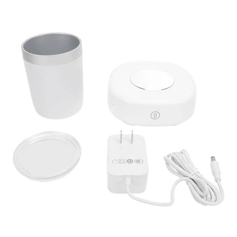 Electric Smart Coffee Mug Warmer And Cooler Pad With Dual Adjustable Temperature Settings, complete set with cup, lid, and adapter.