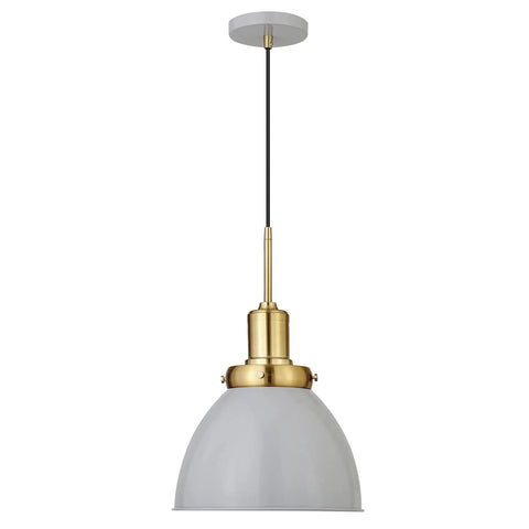 Industrial Dimmable Pendant Light Fixture 12 Inch Wide With Flat Gray Shade And Gold Accents Two Tone Finish For Kitchen Island