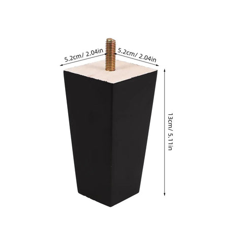 Black solid wood furniture leg 13cm high with hardware, part of 4 Pcs Wood Furniture Legs Replacement For Sofa, Coffee Table