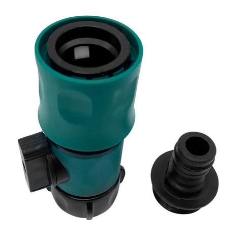 Garden Hose Quick Connect Set With Shutoff Valve Male And Female Three Quarter Inch Quick Connectors front view