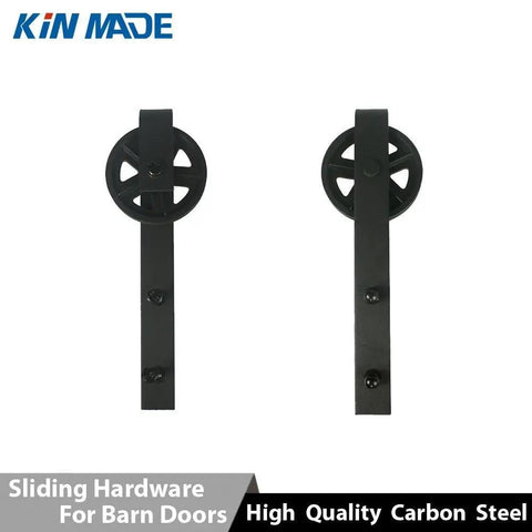 Rustic Spoke Double Track Bypass Sliding Door Hardware Kit, 6 Foot Rail, Industrial Wheel Roller System With 120mm Spoke Wheel And 6mm Strap, Includes Two 1830mm Tracks, Heavy Duty, Easy Install Barn Door Hardware
