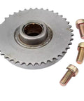 Heavy Duty Motorcycle Starter Clutch Assembly With Curved Overrunning Clutch And Included Body Tooth Screw For 50Cc 70Cc 90Cc 110Cc 125Cc Atv part with bolts in silver finish.