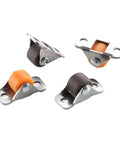 Heavy Duty Half Inch Mini Furniture Casters With Kickass Silent Glide Rubber Tires And Solid Steel Mounting Plates For Quick Home Office Upgrades And Desk Repairs, set of four casters with orange and brown rubber wheels.