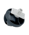 Close-up of black caster wheel with white mounting bracket for Roborock robot vacuum.