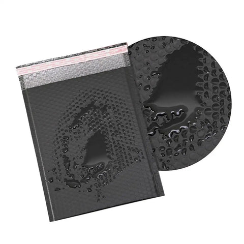 Black Bubble Mailers 8.5x12 Inches 25 Pack Padded Shipping Envelopes showing adhesive strip and opaque interior