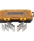 Beefy One Quarter Inch Drive Deep Socket Set, Twenty Piece, SAE And Metric Sockets With Lockable Stacking Case, Knurled Beauty Rings