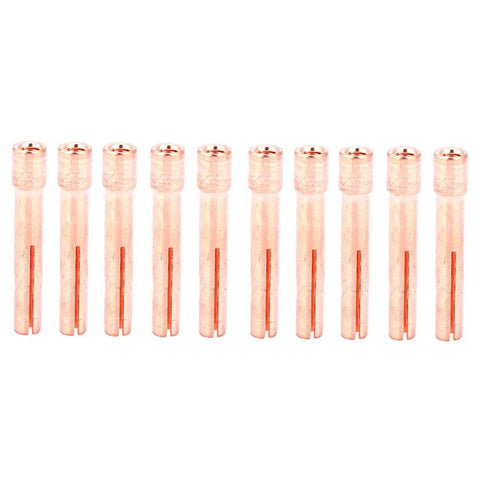 Copper Collets Set 13N23, 10 Pack For WP9 WP20 WP25 TIG Torches, aligned in a row, designed for 3/32 Inch Tungsten Electrodes