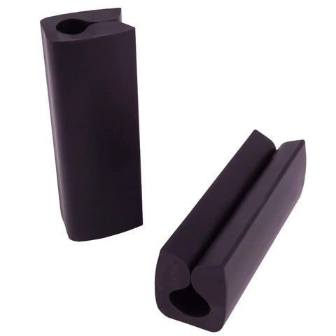 Built Tough Outboard Motor Trailering Stop Locks With Hydraulic Steering Stabilizers in black rubber, two pieces displayed.
