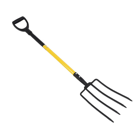 46 Inch Garden Spading Fork With 4 Tines And Y Grip Heavy Duty Iron Construction For Digging Composting Transplanting And Soil Prep