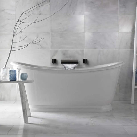 Matte Black Waterfall Tub Filler Faucet Wall Mount Two Handle Bathtub Faucet With High Flow Rate And Rough In Valve Included