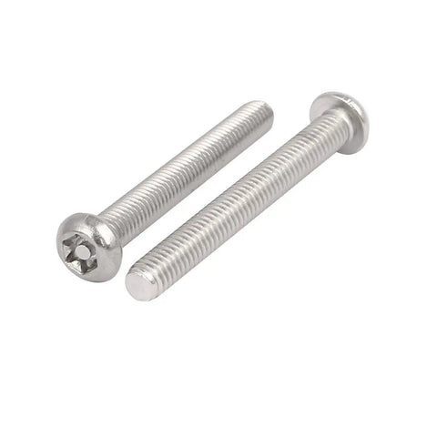 Heavy Duty M6 X 50mm 304 Stainless Steel Button Head Torx Security Screws With T30 Locking Bits For Auto Shop And Garage Jobs, two screws displayed.