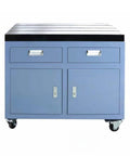 Heavy Duty Rolling Tap Machine Workbench Built Like A Tank With Smooth Universal Wheels And Handy Drawer Storage Rock Solid Cast Iron Platform For All Electric Tapping Arms, featuring a sturdy design with drawers.