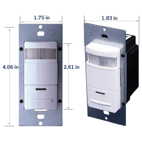 Decora 120 277 Volt Wall Switch Occupancy Sensor ODS10 IDE Black with dimensions showing 180 degree field of view