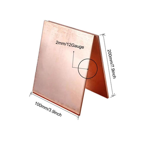 Ultra Pure Copper Sheet 99.99% Copper, 0.3x100x200mm 12 Gauge 2mm Thick, Ideal for DIY Projects, Makers Jewelry, Repairs and Experiments, Industrial Grade Metal Plate Easy to Cut, Weld, Bend, and Form. Folded copper sheet with 100mm x 200mm dimensions and 2mm thickness
