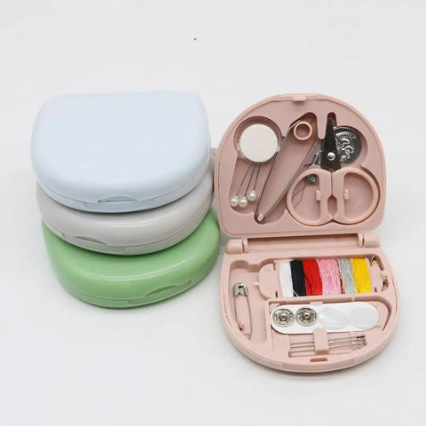 Pink Portable DIY Craft Box For On The Go Makers Compact Travel Sewing Kit With Vibrant Multicolor Thread Assorted Needles Buttons