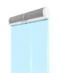 Sixty Inch High Velocity Air Curtain For Doors That Chases Pesky Flies With Straight Up Powerful 1530 Cfm Flow And No Fuss Wall Mount Setup Featuring A Reliable Magnetic Switch To Keep Bugs Out Of Restaurants And Homes Quick, wall-mounted with a sleek design and transparent barrier.