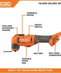 18V Cordless Oscillating Multi Tool Kit With Two 2.0Ah Batteries And Charger Quick Change Accessory System displayed with features