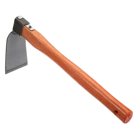 15 Inch By 3 Inch Garden Hoe Tool with carbon steel anti-rust construction and welded wood handle in gray and yellow for soil work.