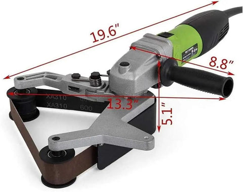 Powerful 800W Electric Round Tube Polisher Sander Machine High Speed Belt Grinder For Stainless Steel Polishing Flexible Sanding Tool with dimensions.