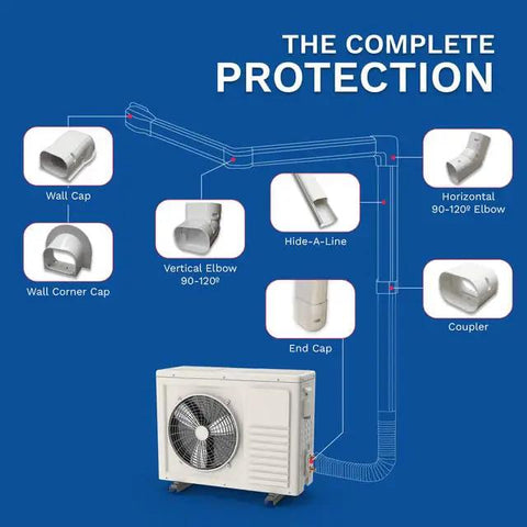 Zero Fuss Mini Split Line Set Cover Paintable Kit Crisp White Four By Fourteen Feet accessories like caps and elbows for ductless AC