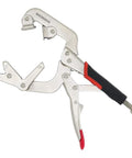 Monster & Master welding pipe plier clamp, 10 in, locking C-clamp with V-pads, silver body and red/black grip