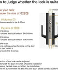 Guide image for fitting Zero Hassle Smart Door Lock Featuring Fingerprint Scan And Numeric Password Keyless Entry with measurements.