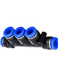 Pro Grade 6mm Push To Connect Pneumatic Fittings Kit 1 Manifold for Air Tubing Systems, black with blue accents