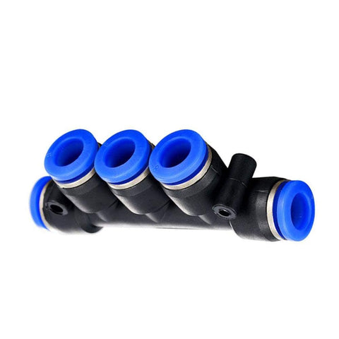 Pro Grade 6mm Push To Connect Pneumatic Fittings Kit 1 Manifold for Air Tubing Systems, black with blue accents