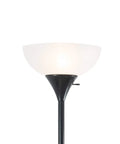 Modern Torchiere Floor Lamp In Black With White Frosted Shade, 70 Inch Tall Uplight, 150 Watt Incandescent, 3 Way Rotary Switch