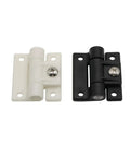 Two plastic damping cabinet hinges, white and black, 25x43, torque-adjustable