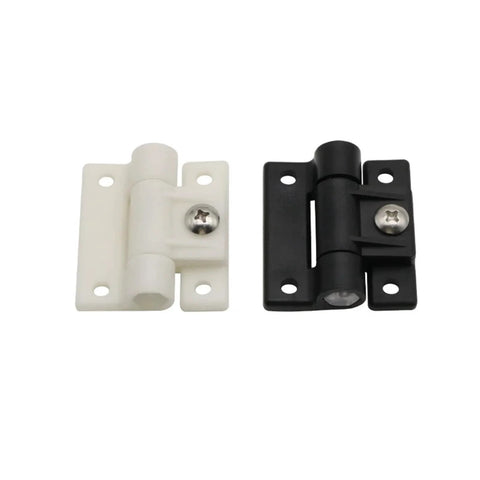 Two plastic damping cabinet hinges, white and black, 25x43, torque-adjustable