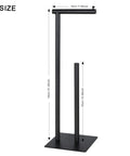 Freestanding Toilet Paper Holder Stand With Storage For Bathroom Black Iron Dispenser shown with measurements