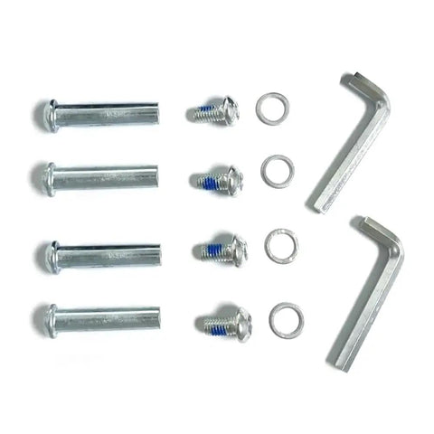 8mm Inline Skate Wheel Axle Screw Kit With 4 Sets And Install Tools, showing 40mm long hex socket screws and hex wrenches