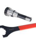 ER32 Collet Chuck Tool Holder for CNC Milling Lathe with Seven Sixteenth Inch Spindle Thread and 1 to 20 mm Clamp Range, shown with wrench