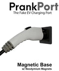 Fake EV Charging Port Magnet Snap On For Diesel Gas ICE Truck Gag Accessory Funny Prank Gift For Gearhead Buddies showing magnetic design.