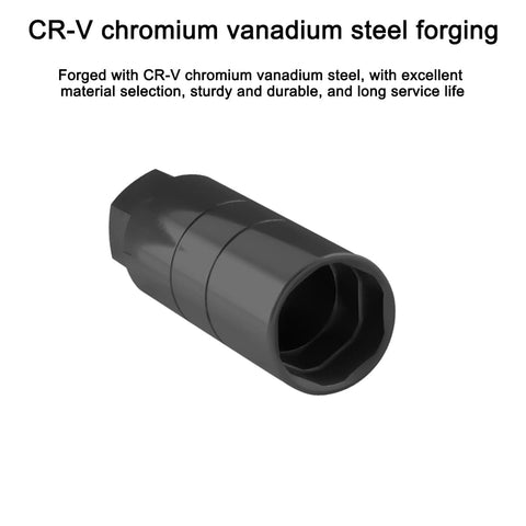 Six Point Oil Pressure Sensor Socket For Three Eighths Inch Drive Vehicles, black CR-V steel, hex shape, angled view.