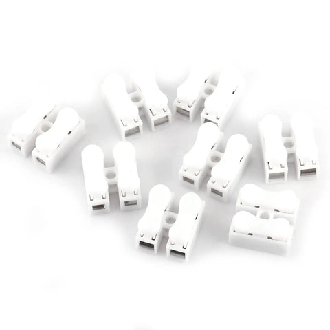 100Pcs Quick Wire Connectors Set, 2 Pin Push In Wire Terminals, 5A 220V White Plastic Shell, Durable Copper Core, arranged on surface