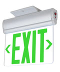 Edge Lit UL 924 Green Exit Sign With Brushed Aluminum Housing, LED Illumination, single sided acrylic panel, ceiling mount view