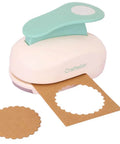 3 Inch Circle Scallop Punch With Easy Lever Press For Scrapbooking, DIY Cards And Journals, showing cutout and punched circle.