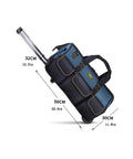 Side view of 22in Rolling Tool Box On Wheels featuring thick Oxford cloth, extendable handle, and multiple compartments for tools.
