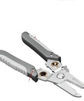 15 In 1 multifunctional Wire Stripper Decrustation Pliers Multi Tool Electric Cable Stripper Cutter Set with gray rubber grips.