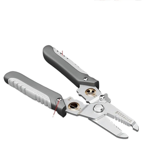 15 In 1 multifunctional Wire Stripper Decrustation Pliers Multi Tool Electric Cable Stripper Cutter Set with gray rubber grips.
