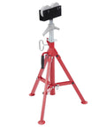 Beefy Portable High Pipe Stand With Roller Head for rock solid workshop setup, red heavy duty scaffolding gear with wide baseplates.