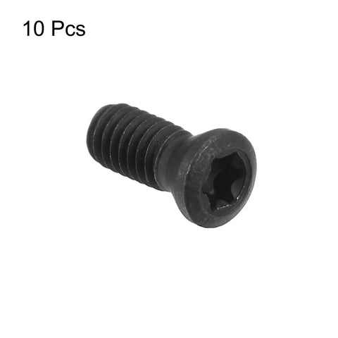 Single M4 X 10mm Torx screw, black alloy steel, part of a 10 Pack M4 X 10mm Torx Screws 12.9 Grade Alloy Steel Black With T15 Hex Wrench For Carbide Insert Replacement.