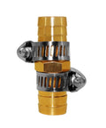 8 Piece 5 Eighth Inch Garden Hose Repair Kit With Brass Mender And 16 Stainless Clamps shown with brass connector and clamps