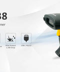 2D Imager Barcode Scanner, USB Wired, Fast Reads 3 Mil Barcodes On Paper Or Screen, PDF417, QR Code, Data Matrix, Aztec Code, IP54
