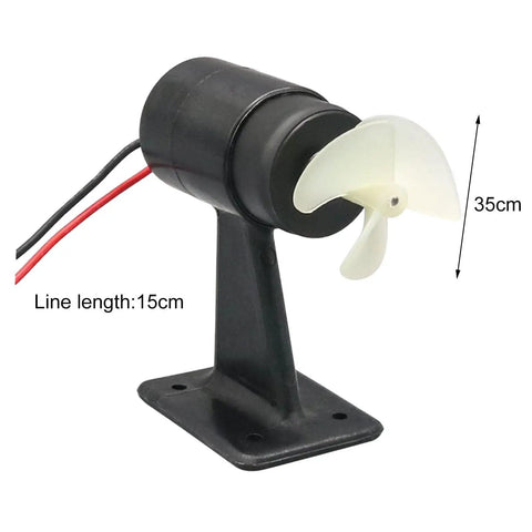 Underwater RC Thruster Motor for Jet Boats and Submarines, Anti Rust Propeller Drive with CW CCW on a stand, 35cm motor size.