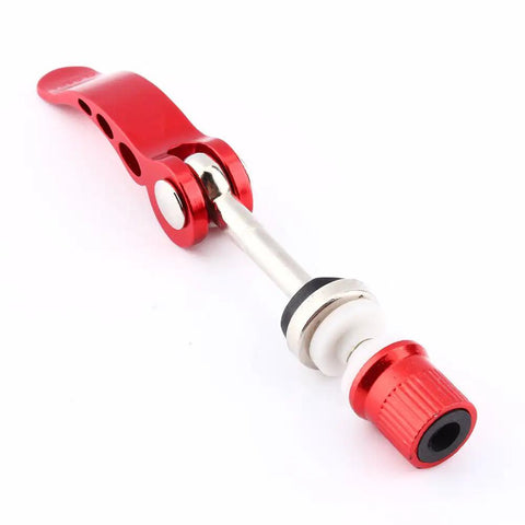 Red Bike Seatpost Quick Release Clamp And Skewer Fastener Replacement in durable aluminum alloy for tool-free height adjustment.