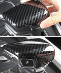 Sport Style Carbon Fiber Print Gear Shift Knob Cover Trim For Audi A4 B9 A5 Q5 Q7 S4 S5 SQ5 2017 2018 2019 2020 2021 2022 2023 2024 2025 Durable Carbon Fiber Look Easy Install Interior Upgrade For A Modern Turbo Cabin shown installed over gear shift